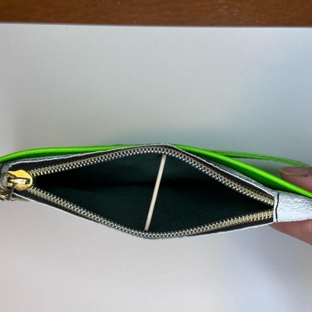 Wallet handmade green black white stripe gold color plastic zipper - Picture 5 of 8